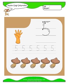 5 Rakamı Çizgi Çalışmaları Çalışma Sayfaları